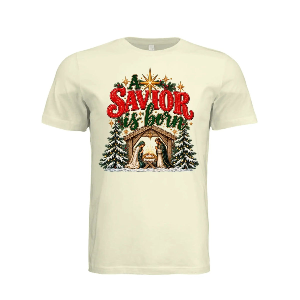 A Savior is Born Christmas T-Shirt by Knitted Grace Boutique