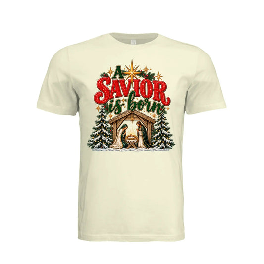 A Savior is Born Christmas T-Shirt by Knitted Grace Boutique