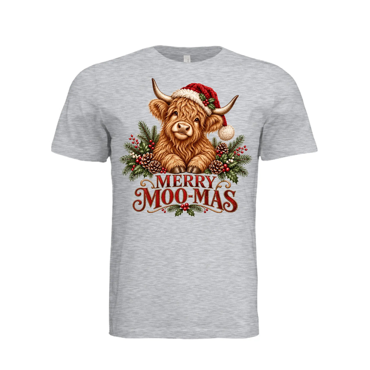 Merry Moo-Mas Adult Christmas T-Shirt by Knitted Grace Boutique