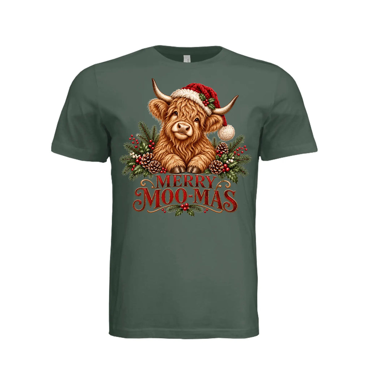 Merry Moo-Mas Adult Christmas T-Shirt by Knitted Grace Boutique