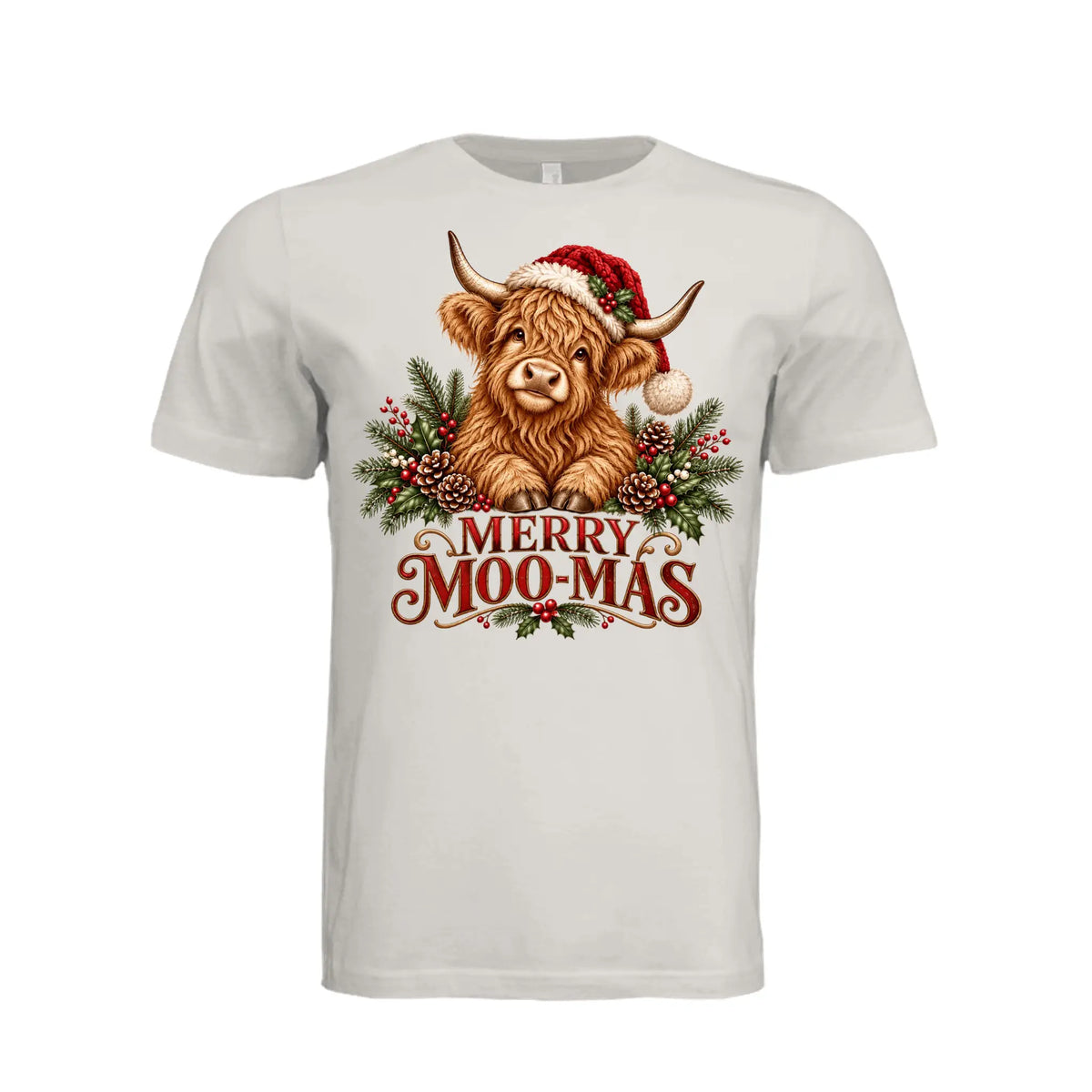 Merry Moo-Mas Adult Christmas T-Shirt by Knitted Grace Boutique