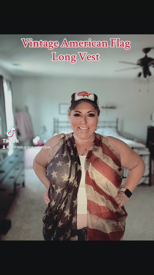 American Flag Long Open Vest, Semi See Thru