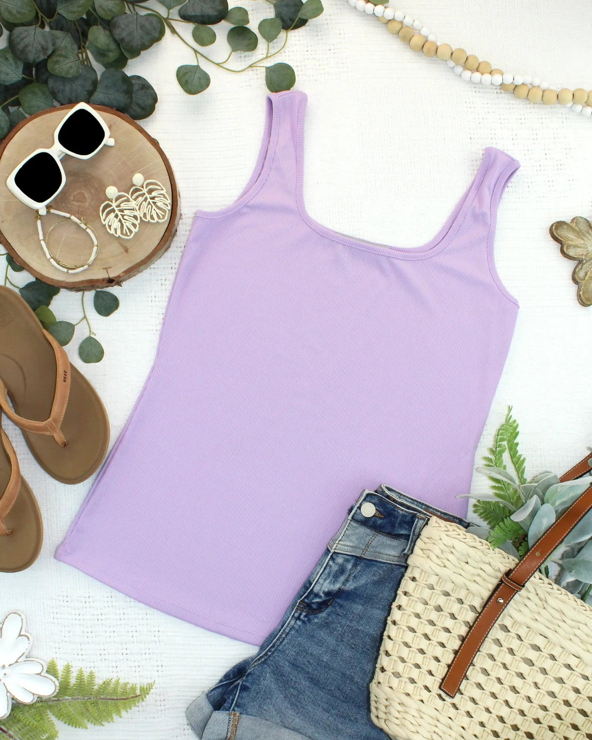 Women Lavender Rachel Ribbed Tank Top Lightweight Breathable Essential