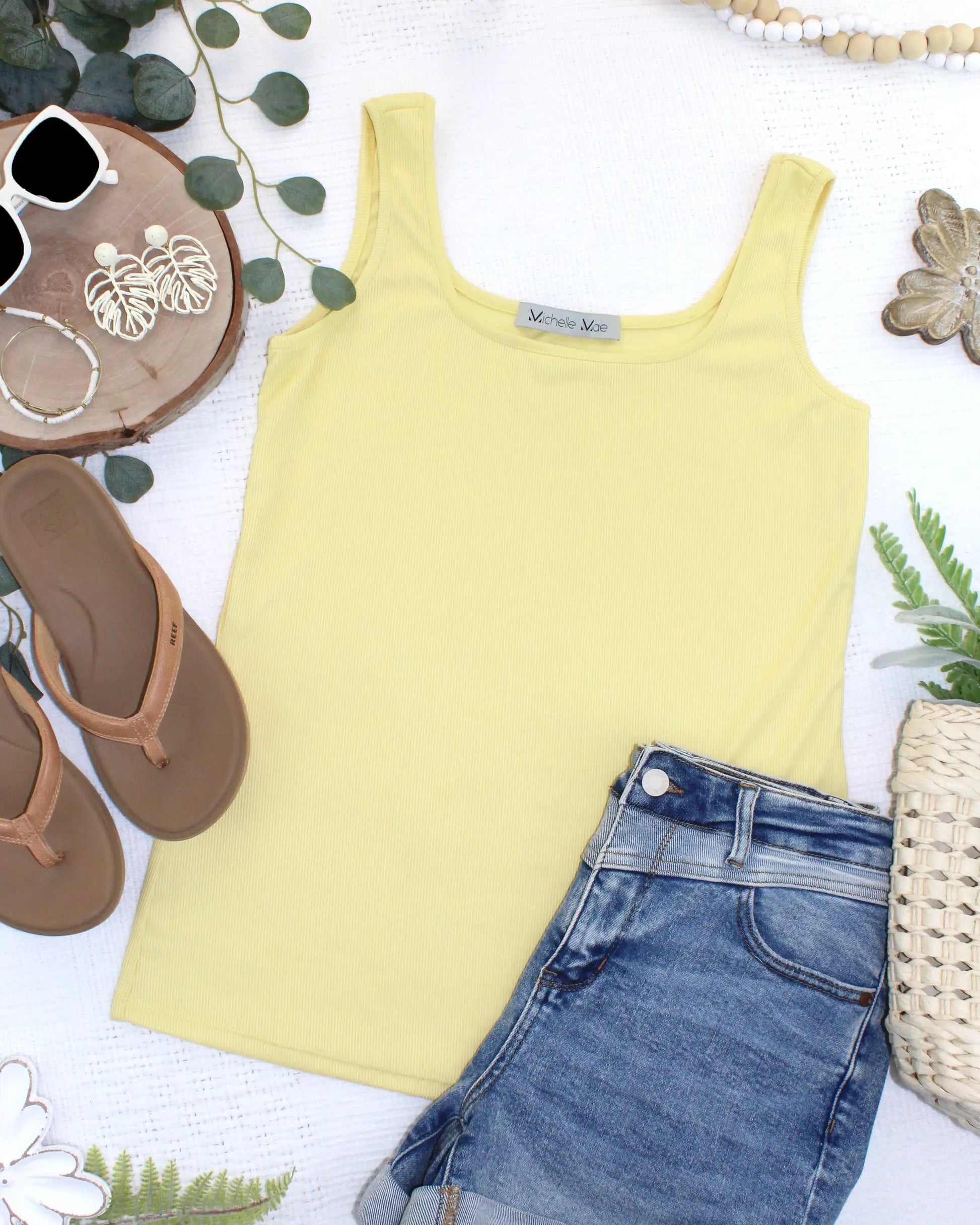 Womens Rachel Ribbed Tank Top Lightweight Yellow Summer Casual Fit by Michelle Mae