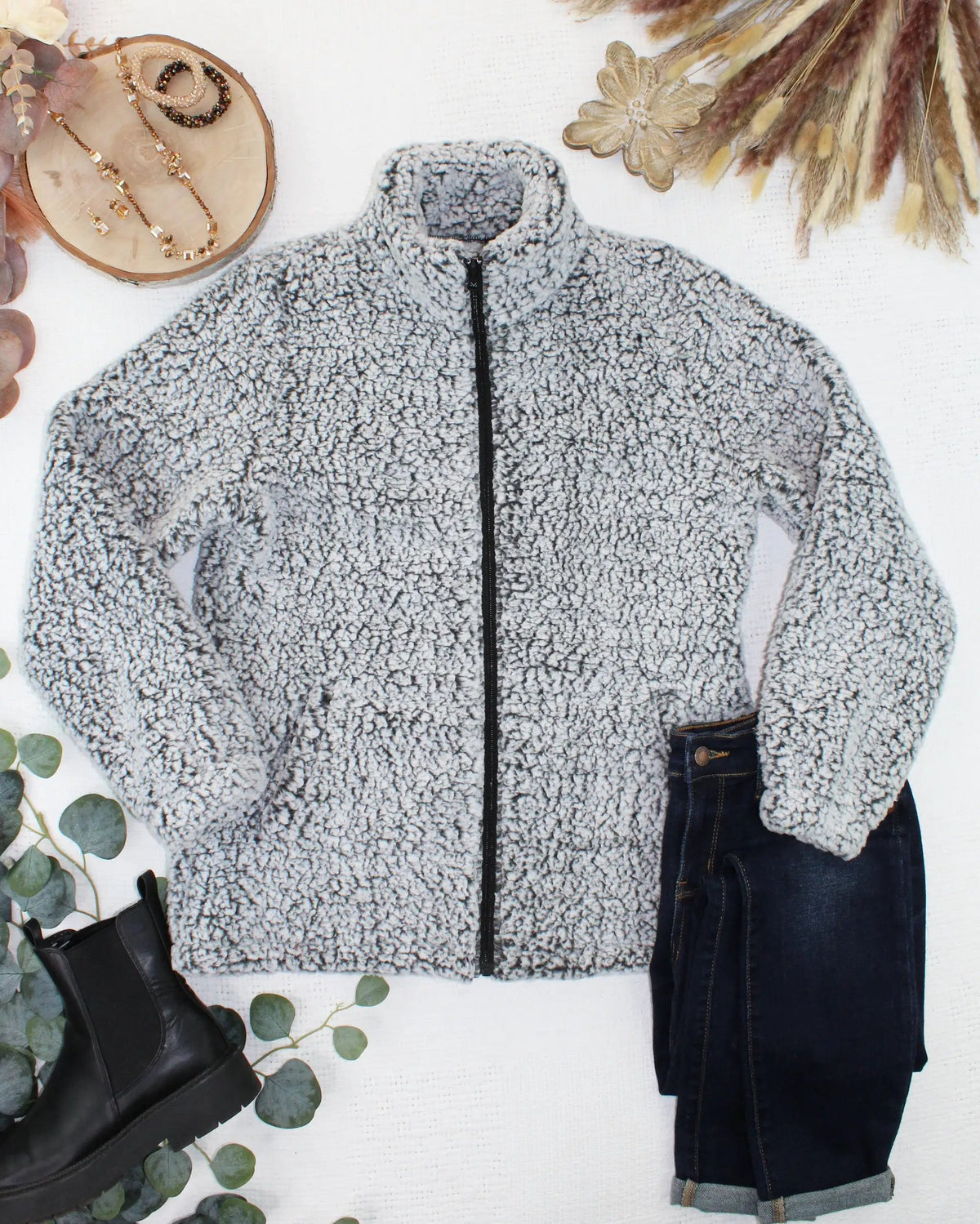 IN STOCK Two Tone Fullzip Sherpa - Charcoal and White by Michelle Mae