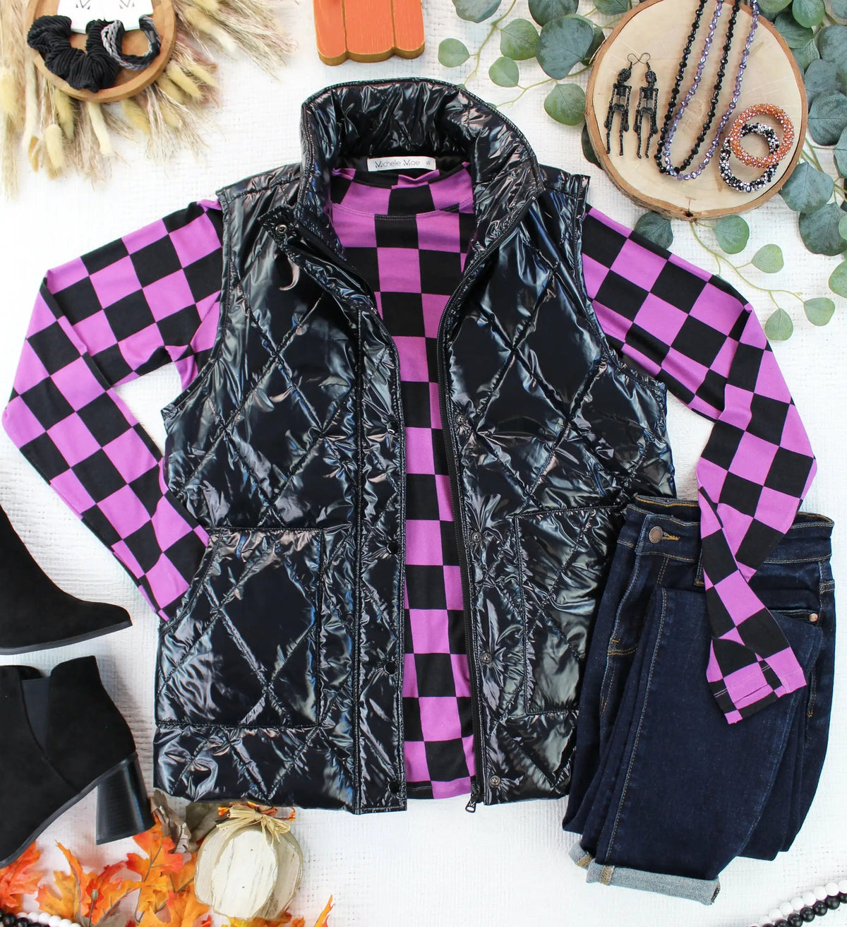 IN STOCK Remy Zip Up Vest - Shiny Black by Michelle Mae