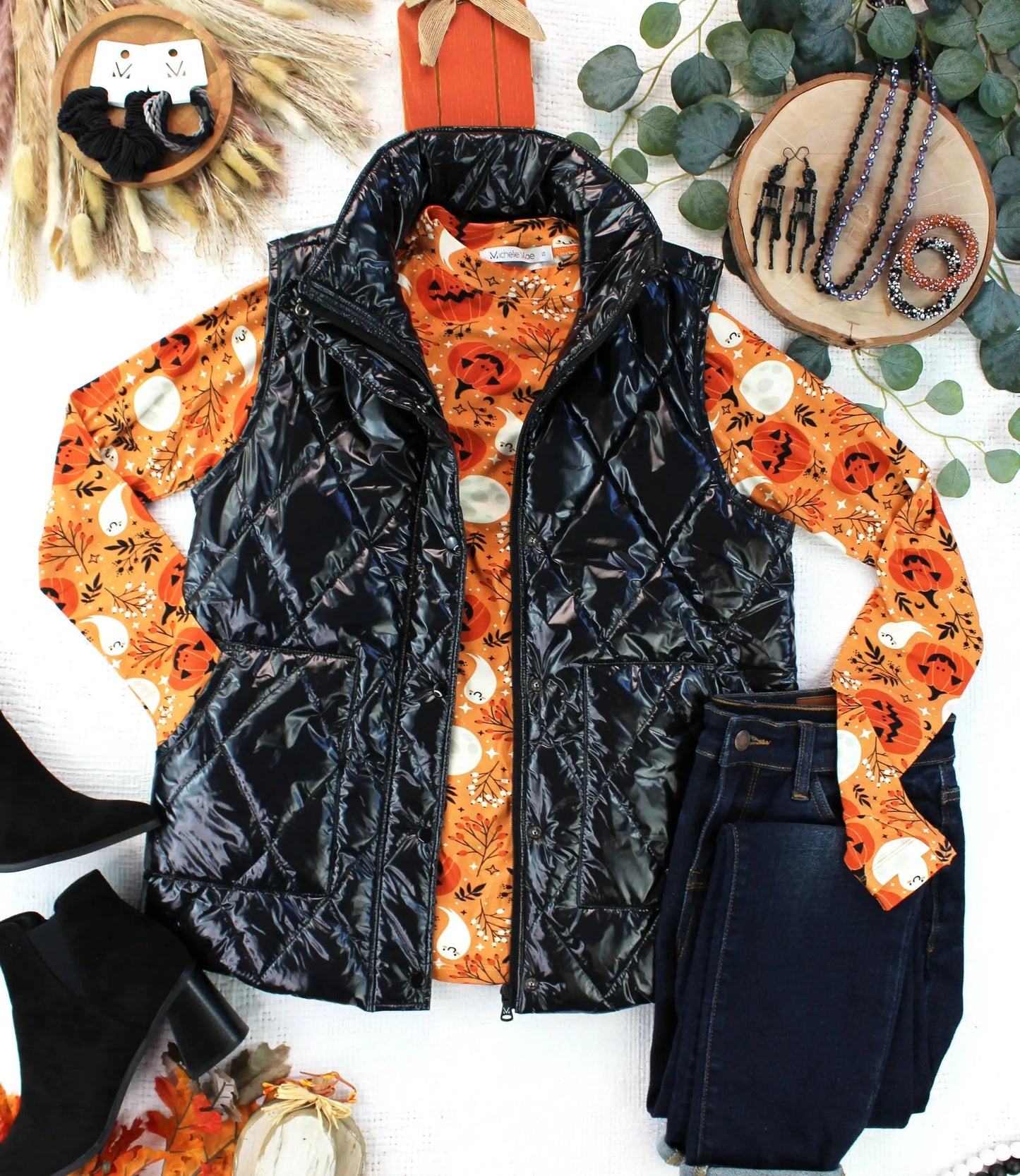 IN STOCK Remy Zip Up Vest - Shiny Black by Michelle Mae