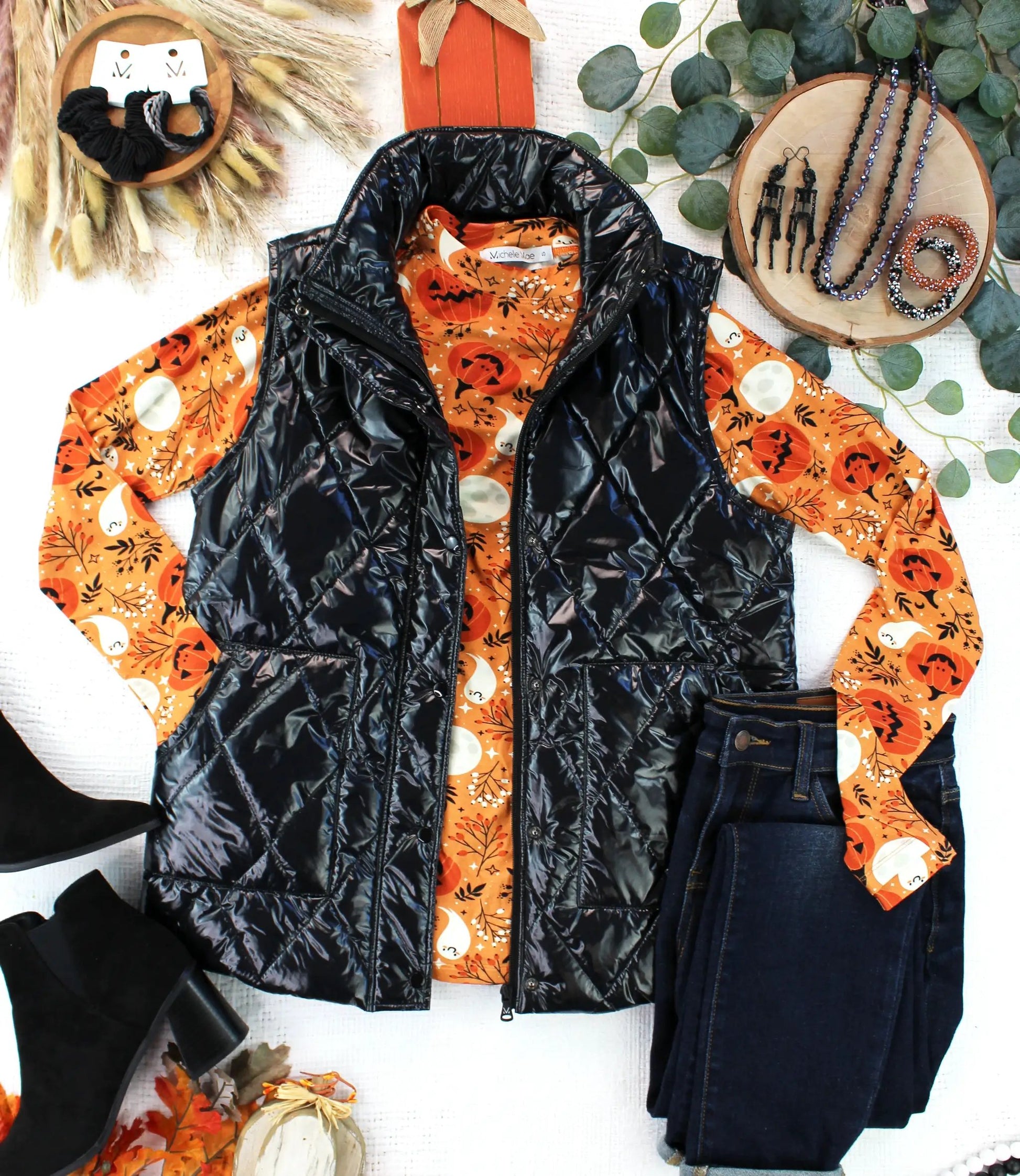 IN STOCK Remy Zip Up Vest - Shiny Black by Michelle Mae