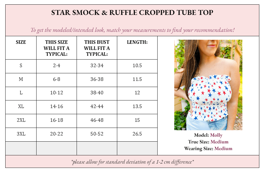 Star Smocked & Ruffled Cropped Tube Top - Girl Code Couture