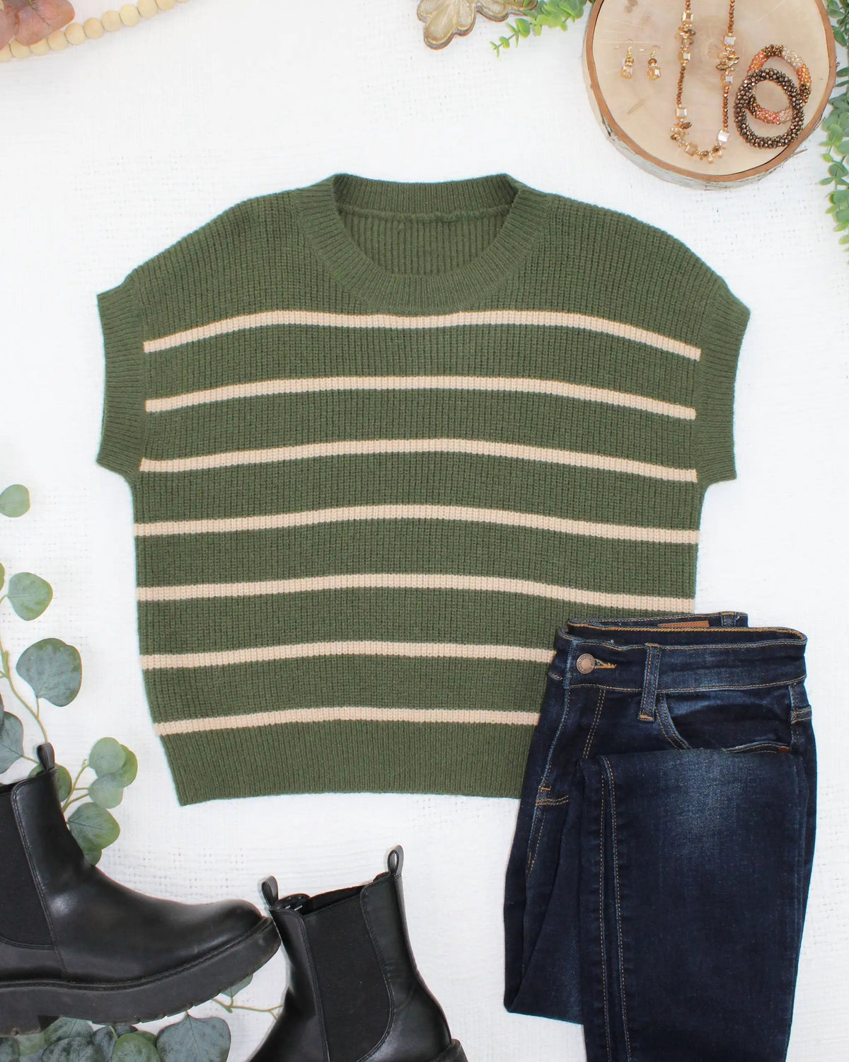 IN STOCK Striped Sweater Top - Olive and Tan by Michelle Mae