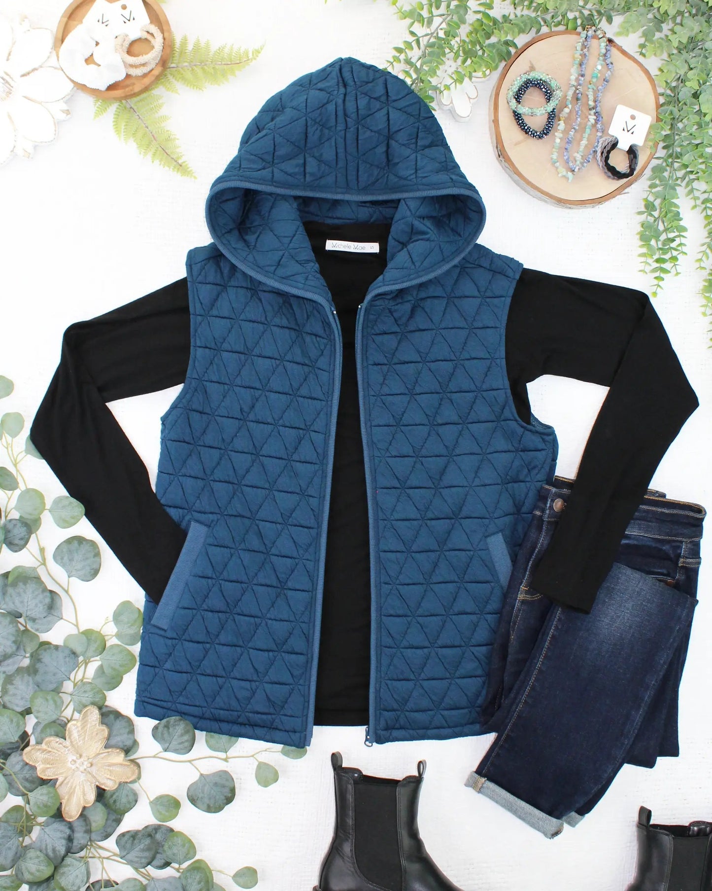 IN STOCK Heather Geometric Hooded Vest - Teal by Michelle Mae