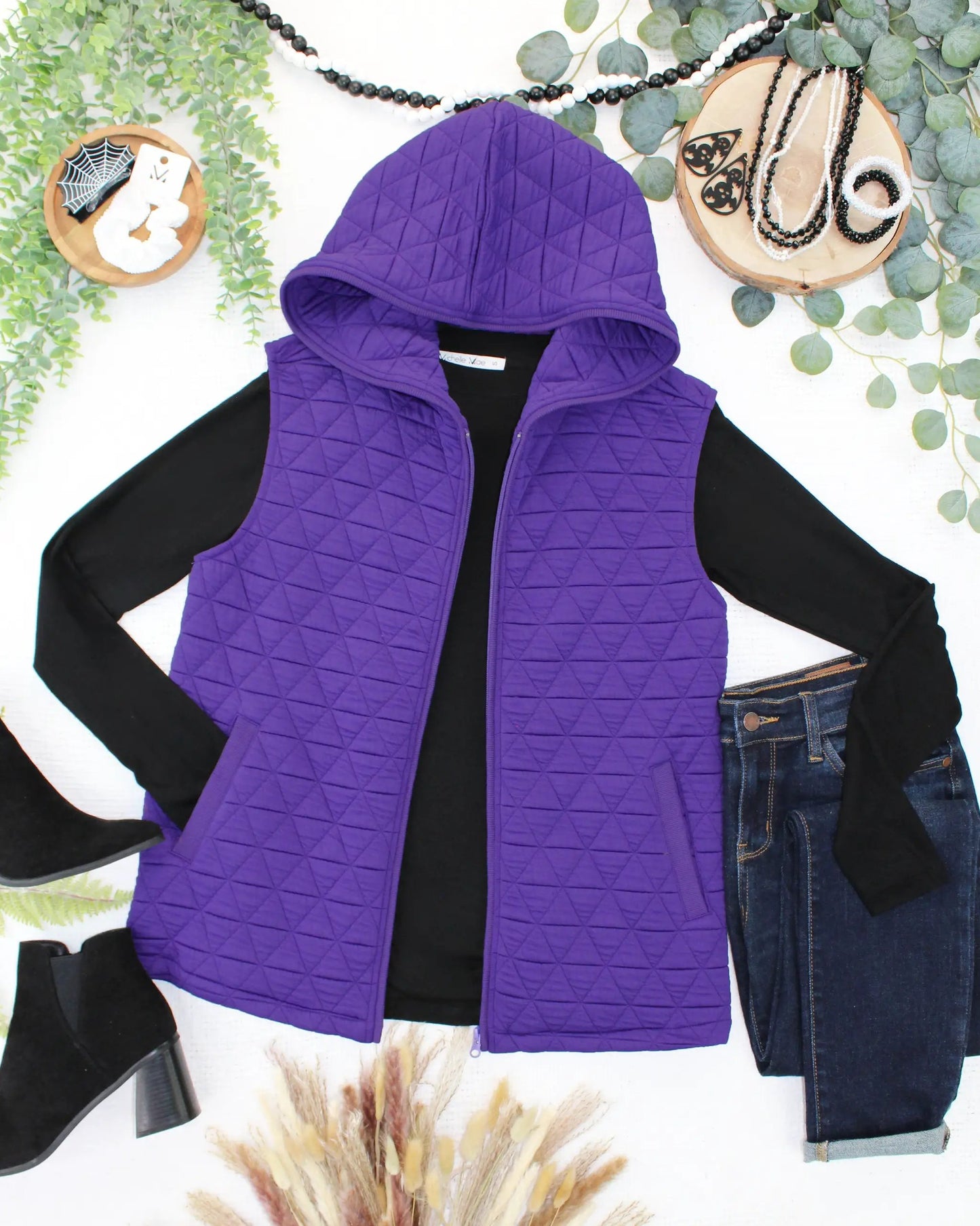 IN STOCK Heather Geometric Hooded Vest - Purple by Michelle Mae