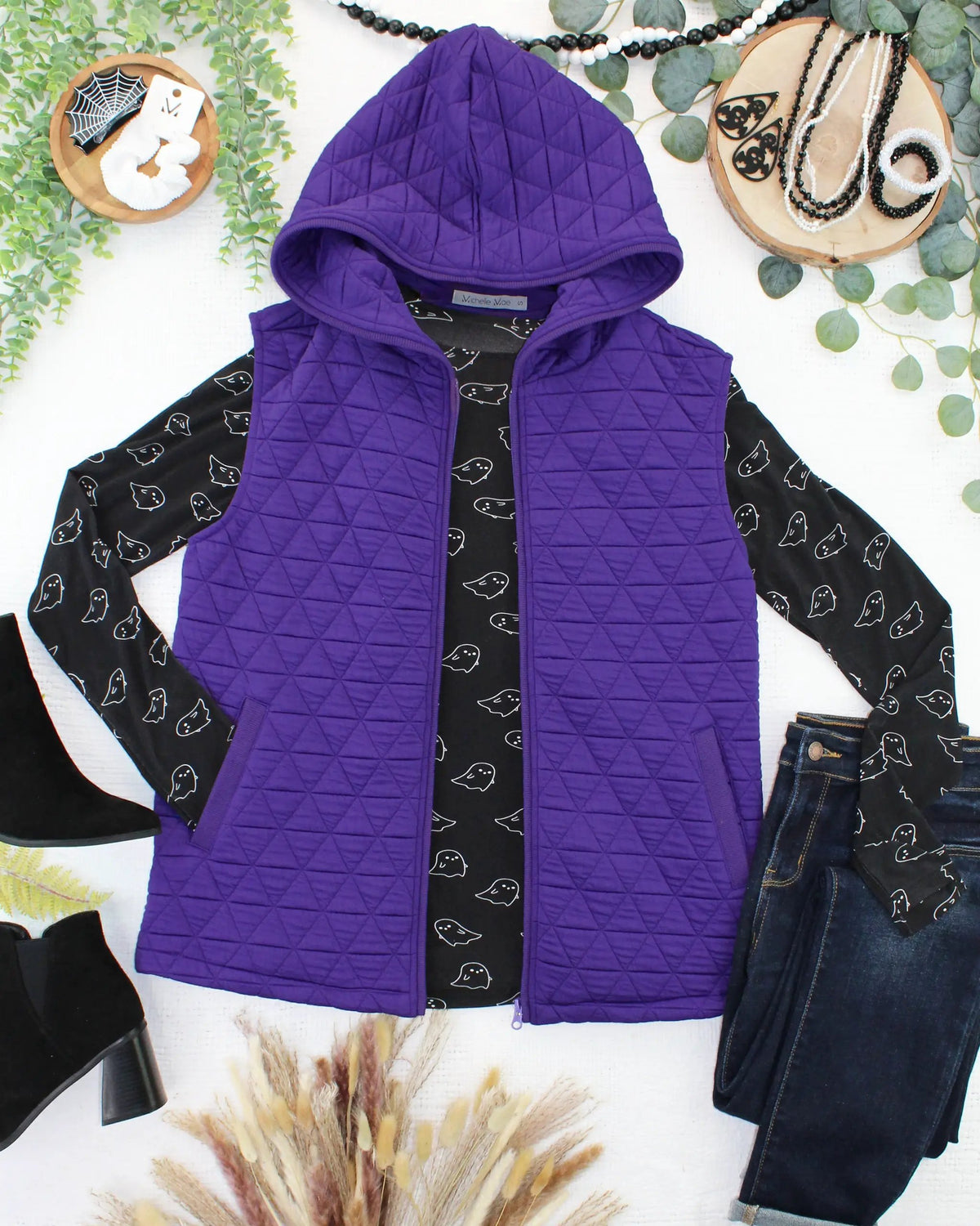IN STOCK Heather Geometric Hooded Vest - Purple by Michelle Mae