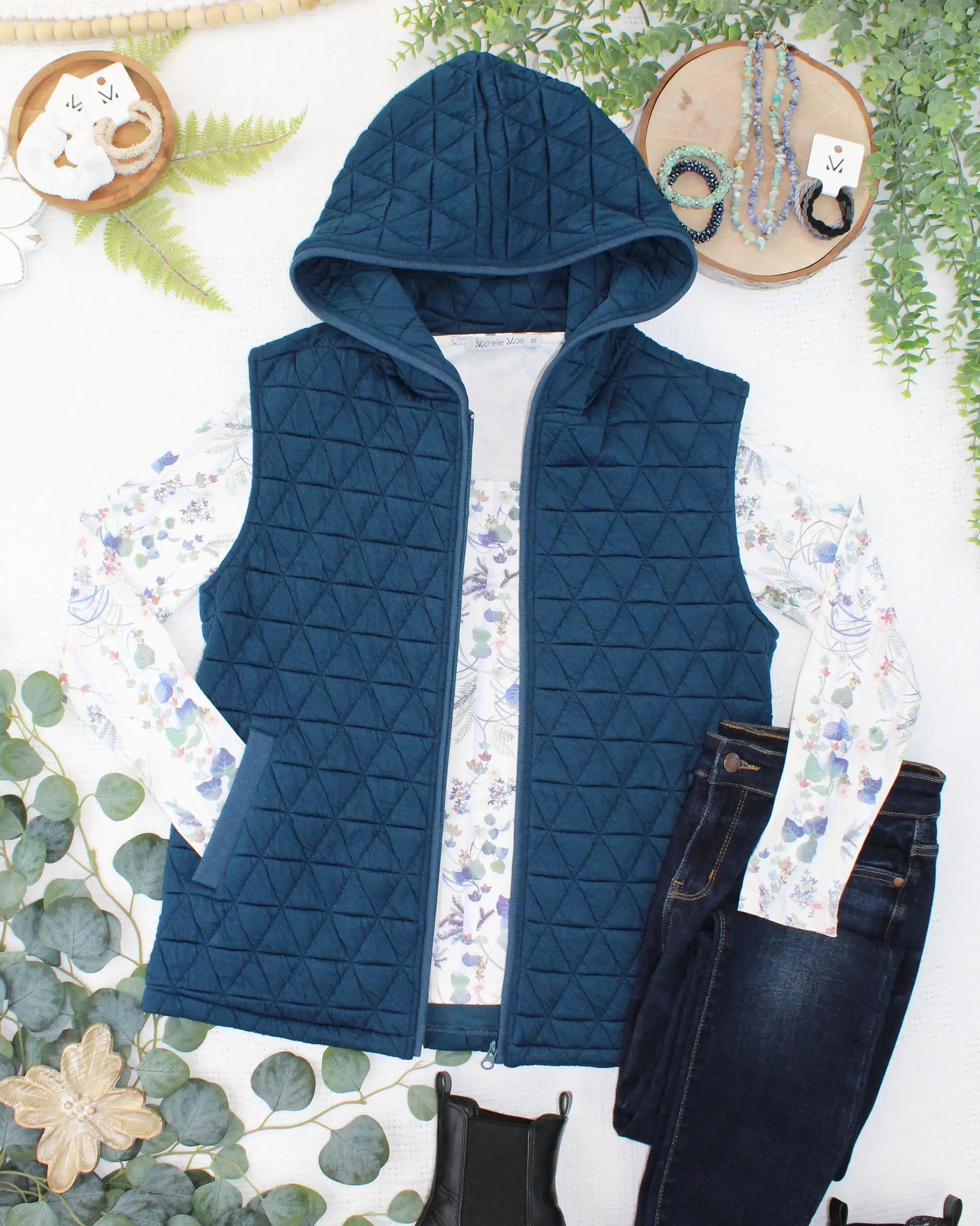 IN STOCK Heather Geometric Hooded Vest - Teal by Michelle Mae