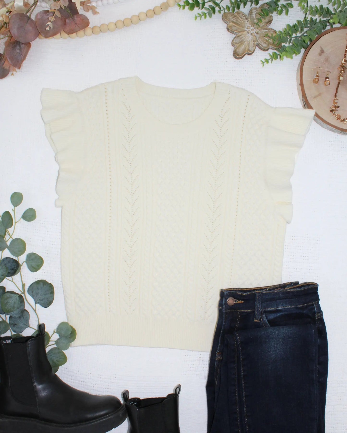 IN STOCK Felicity Flutter Sweater Top - Ivory by Michelle Mae